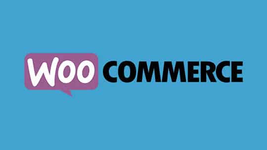 WooCommerce logo with the word "Woo" in a purple speech bubble, followed by "Commerce" in black text on a blue background.